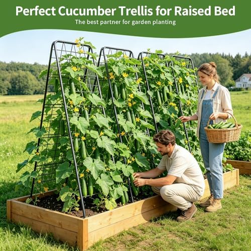 100% Metal Cucumber Trellis for Raised Bed,62"x17" A-Shape Garden Plant Support for Climbing Plants, Heavy Duty Metal Garden Trellises Plant Support for Vine Vegetables Outdoor (Black, 62x17inch(H*W)) - Image 4
