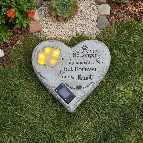 Pet Memorial Stone Solar Lighted Glowing Paw Print Heart Statue 10" - Image 4