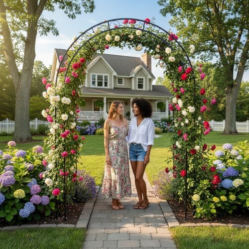 7FT Heavy Duty Steel Garden Arbor with Side Garden Trellis, Rust-Resistant Powder Coated Wedding Arch Archway for Backyard, Vine Plants & Outdoor Decor - Includes Ground Stakes & Easy Assembly - Image 2