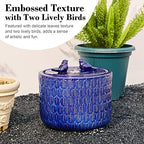 Glitzhome 14.75”H Outdoor Ceramic Garden Water Fountain with LED Lights and Pump, Two Birds Embossed Leaf Pattern Patio Fountain Floor Standing Bird Bath Fountains for Porch Deck Backyard, Cobalt Blue - Image 2