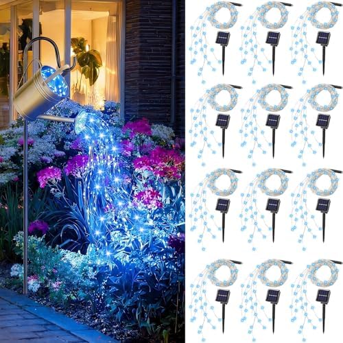 12 Pack Solar Waterfall Fairy Bunch Lights Outdoor Waterproof 9 Strand 180LEDs 8 Modes Watering Can Light (No Can) Firefly Bunch Lights for Patio Yard Garden Decorations(Blue) by Kittmip