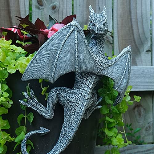Dragon Winged Gargoyle Fence Hanger Outdoor Wall Decor- Detailed Fence Topper Hanging Statue- Gothic Climbing Grotesque Dragon for Garden, Patio, Porch (14 Inch) - Image 5