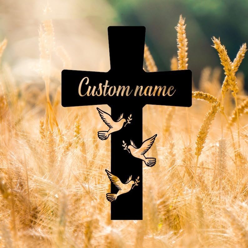 DINOMAN Personalized Memorial Plaques for Outdoors Dove Mom Dad Cross Grave Marker Metal Garden Stakes Mom Dad Memorial Gifts Sympathy Gifts for Loss of Loved One (Dove 1) by DINOMAN