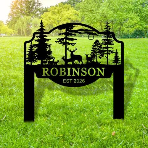 Custom Deer Wildlife Decor for Outdoors, Personalized Yard Name Sign with Metal Stake, Address House Number Signs with Last Name, Established date, Housewarming Gift by MBKJCUSTOM