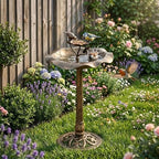 Outvita Vintage Bronze Bird Bath, Leaf-Shaped with Bird Feeder - Image 3
