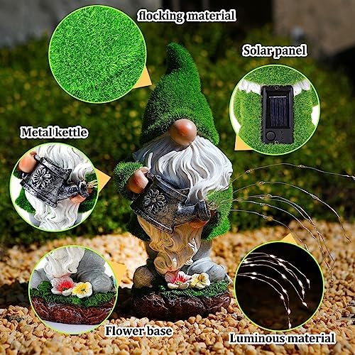VChymm Flocked Solar Garden Gnomes Outdoor Statues-11.8‘’Outdoor Garden Decor-LED Outdoor Decor Light-Unique Housewarming Gifts Yard Art Sculptures for Patio Lawn Ornaments - Image 3