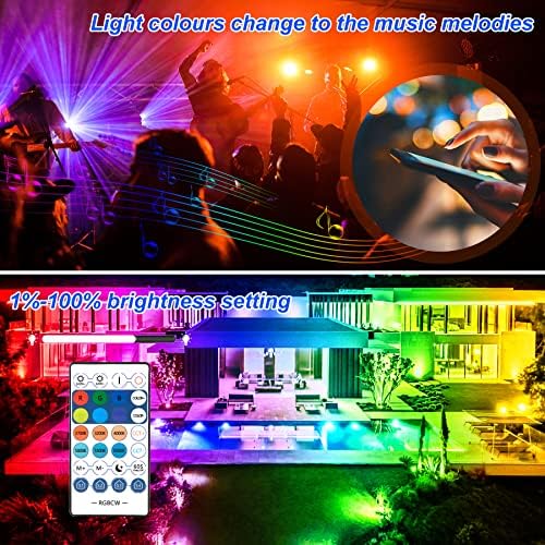 RGB LED Flood Light Outdoor 1000W Equivalent, 100W Bluetooth RGBCW Smart Floodlights 2700K, 16 Million Color Changing, Timing, Music Sync, IP66 Waterproof Landscape Light with US Plug (2 Pack) - Image 5