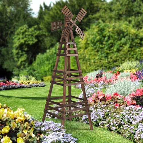 Wooden Windmill, Weather-Proof Wind Spinner, Outdoor Wind Mill for Garden Lawn Patio Decoration (Carbonized, Large) - Image 2