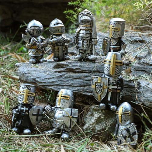8PCS Knight Garden Gnomes Decorations Statue Medieval Guard Resin Figurines - Image 4