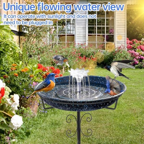 Yiabivo Solar Powered Bird Bath with Fountains for Hummingbirds,Stable Stylish Design with 5-Prong Base Stake Metal Bird Bath for Outside Yard Lawn Patio Garden(Blue) - Image 2