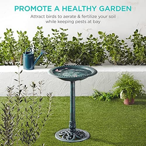 Best Choice Products Bird Bath, 28in Outdoor Resin Pedestal - Green - Image 6