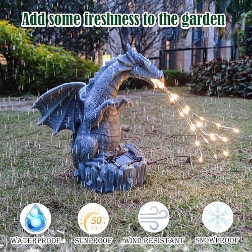 Solar Dragon Garden Statues Outdoor Lights Watering Decor, Resin Dragon Figurine with 30 LED String Lights Lawn Patio Balcony Art Decoration,Housewarming, Birthday,Mothers Day Mom Gifts - Image 6