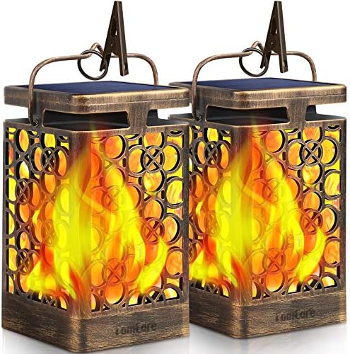 TomCare Solar Lanterns Outdoor, Flickering Flame Hanging Lights, 2 Pack by TomCare