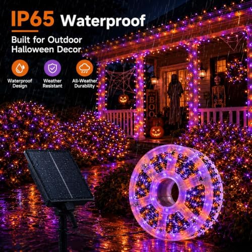 335 ft 800 LED Halloween Solar String Lights Outdoor, Orange & Purple - Image 5