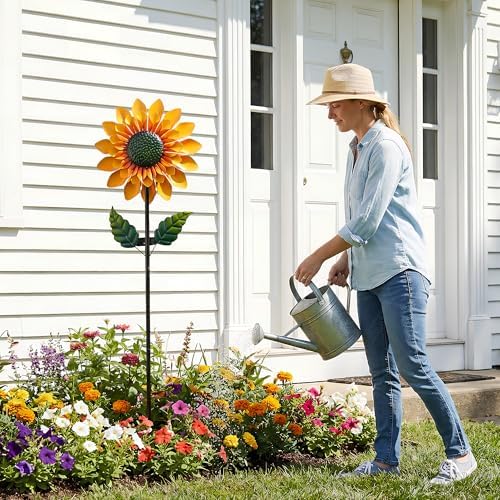Sunflower Solar Wind Spinner, 52" Metal Wind Spinner with Kinetic Wind Sculpture Windmills for Outdoor Lawn & Garden Patio Decoration - Image 5