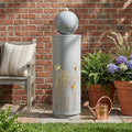 Merax 34.25" H Light Gray Metal Cutout Outdoor Water Fountain with LED Lights, Modern Freestanding Sphere-Top Water Feature for Patio Garden Backyard Decor by Merax