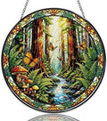 Stained Glass Window Hanging Forest Butterfly and Mushroom Scene Sun Catchers Woodland Nature Landscape Suncatchers Decorative for Home Garden Outdoor & Indoor Colorful Gift 9.8 Inch by Unknown