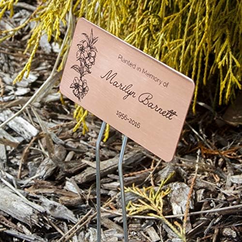 Outdoor Metal Garden Sign, Label, or Memorial. 4 x 2" or 6 x 4" sign with rounded corners and a 10" stake. Materials Include: Stainless Steel, Brass, Copper, Bronze and Titanium. (Copper, 4 x 2") - Image 2