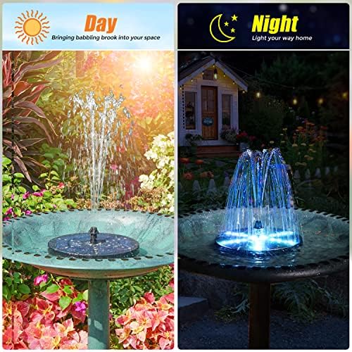 Solar Bird Bath Fountains Upgraded, 4W Solar Powered Water Fountain Pump with 4000 Battery, 7 Nozzles & 4 Fixers, Colorful LED Lights for Garden, Pond, Swimming Pool, Fish Tank, and Outdoor - Image 4