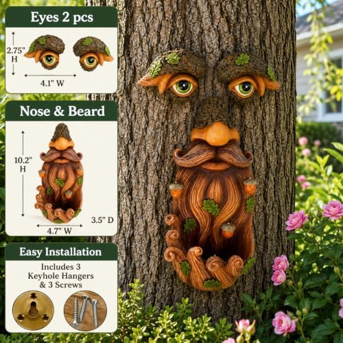 Mood Lab Tree Face Decor with Acorns - Old Man Tree Face Garden Hugger Decoration - Outdoor Tree Decoration - Image 2