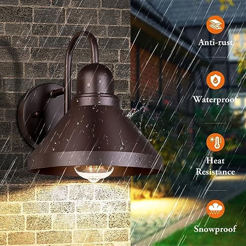 Brightever Gooseneck Porch Lights Outdoor, 2-Pack Farmhouse Exterior Barn Light Fixtures, Waterproof Industrial Brown Patio Wall Lamps for Garage, E26 Base Anti-Rust, Bulb not Included - Image 6