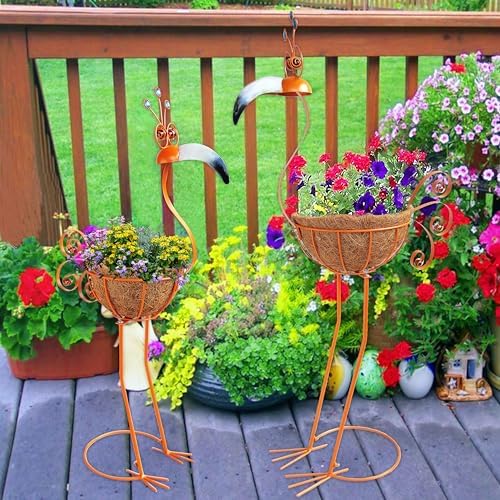 COOZZYHOUR Metal Toucan Planter with Basket - Bird Planters for Outdoor Indoor Lawn,Yard,Porch,Patio, Garden Decorations（Set of 2） - Image 2