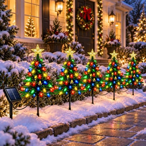 Solar Christmas Tree Pathway Lights, 5-Pack Strawberry LED by UMEUCDecorativeLights