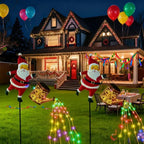 Christmas Santa Solar Kettle Lights, Solar Garden Watering Can Lights with Cascading Lights, Waterproof Hanging Metal Outdoor Lantern Decorations for Garden Patio Porch Yard (Warm) - Image 3