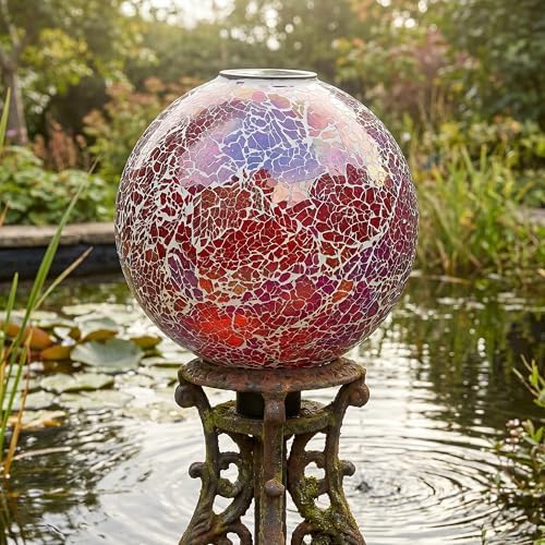 Sunnydaze Solar Gazing Ball for Garden, Pearl Pink - Image 6