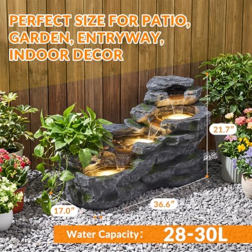 TITIMO 36.6" L Outdoor Water Fountain, 4-Tier Garden Fountain w/LED Lights - Image 3