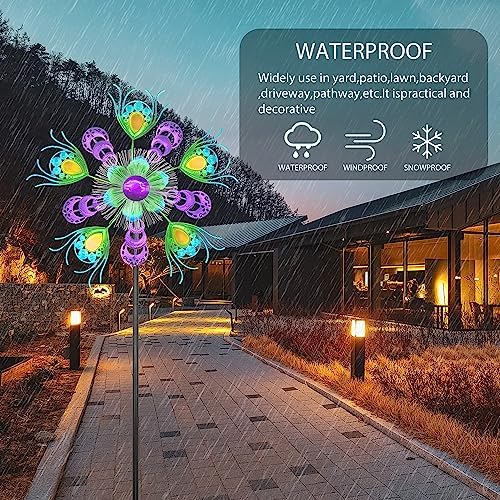Solar Peacock Wind Spinners for Yard & Garden - 40 Inch Metal Wind Sculpture, Kinetic Windmill with Multi Color LED Lights, Lawn & Patio Art Decor - Image 4