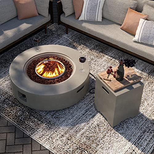SUNBURY Outdoor 42 Inch Propane Fire Pit Table, Circular Gray Patio Fire Table 50,000 BTU w 20 lbs Tank Cover, Waterproof Cover, Free Lava Rocks - Image 2
