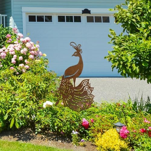 Peacock Garden Stake - 15.76" Tall Metal Yard Art with Intricate Feather Design, Rusted Outdoor Sculpture for Lawn & Fence Decor - Housewarming & Birthday Gift for Women, Mom & Grandma - Image 7