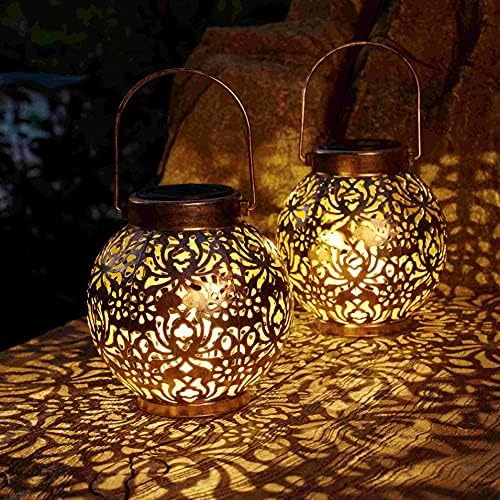 Set of 2 Solar Hanging Lanterns Outdoor for Garden Patio, Bronze by DAMAYCA