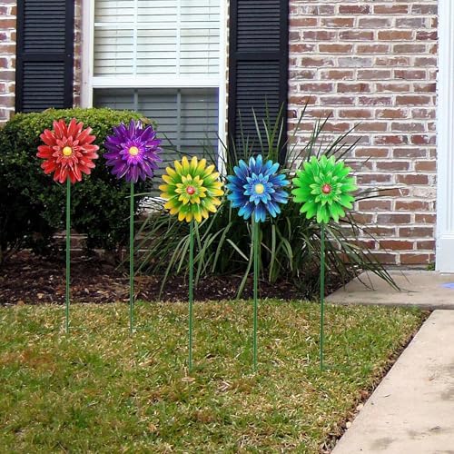 Metal Flower Wind Spinner Garden Stake Yard Art, Lawn Windmill Ornaments - Image 7