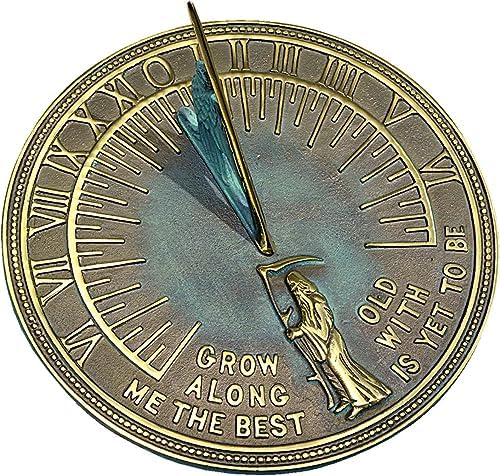 Brass Old Father Time Sundial with Verdigris Highlights Garden Clock with Stand - Image 2