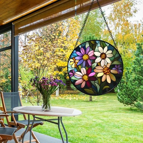 Colorful Garden Flowers Stained Glass Window Hanging Suncatcher Gifts 15" - Image 2