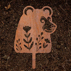 Animal Floral Metal Garden Stake | Raw Metal Patinas Over Time | Yard Art Decor Spring Summer Decorations Flower Bed Plant Stakes Marker (Bear) - Image 5
