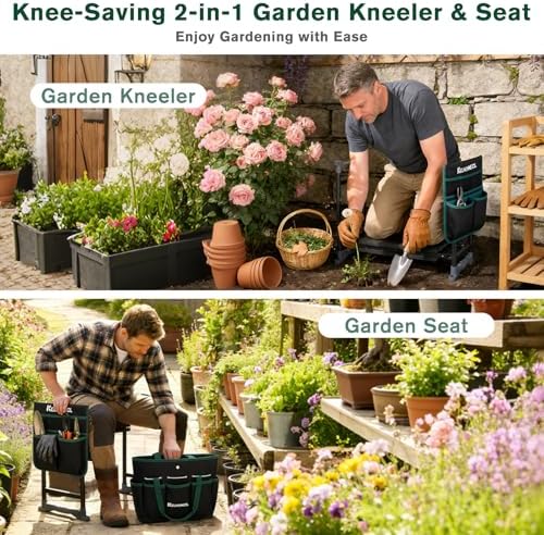 Garden Kneeler and Seat - Extra Wide Thick EVA Pad, Heavy Duty Foldable Garden Bench Holds 350lbs, 2-in-1 Gardening Stool with Detachable Tool Bags, Gardening Gifts for Women, Men & Seniors - Image 3