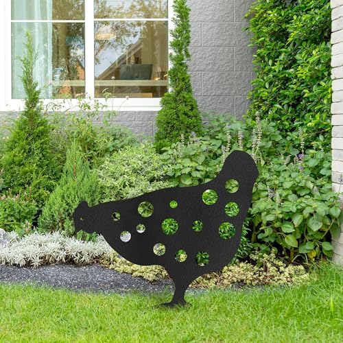 Polka Dot Chicken Metal Garden Stake Decorative, Whimsical Hen Silhouette Statues for Yard Art, Outside, Patio, Outdoor Decor, Garden Decorations, Lawn Ornaments - 16" Black - Image 4