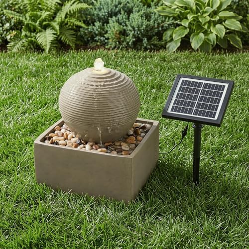 Solar Fountain Outdoor with LED Lights, Zen Sphere Water Fountain, Small Resin Garden Water Feature for Patio, Porch, Deck, Backyard & Indoor Decor, 12 Inch - Image 4