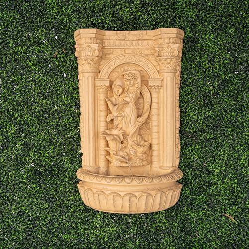 XBrand 30.3" Tall Solar Powered Outdoor Wall Fountain with Maiden Holding Pot – Classic Waterfall Design, Weather-Resistant Polyresin, Brown for Garden & Backyard Décor - Image 3