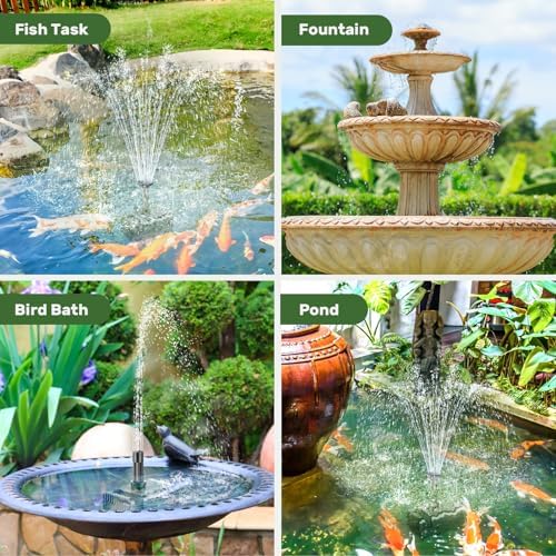 Antfraer 8W Solar Fountain Pump With 3600mAh Battery Backup, Solar Water Fountain for Bird Bath with Double-Layer Nozzles & 5Ft PVC Tubing for Bird Bath Small Pond Waterfall DIY Features - Image 3