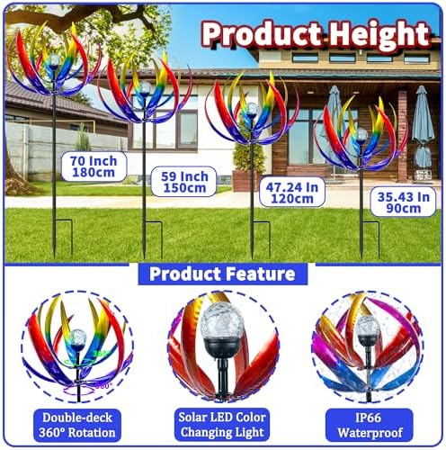 70 in Large Wind Spinners Outdoor, Solar Wind Sculpture, Violet Blue - Image 2