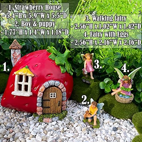 Mood Lab Fairy Garden Figurines - Strawberry House Set (4 pcs) - Miniature Decorative Statues & Accessories - Outdoor & Indoor Garden Decor - Image 2