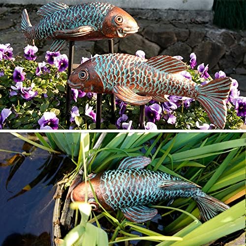 Set of 2 Antique Koi Fish Statue, Outdoor Garden Sculpture for Patio, Backyard, Pond, and Home Decor - Image 5