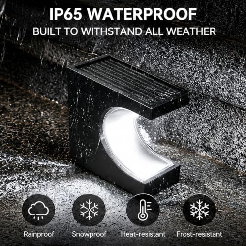 Solar Step Lights, IP65 Waterproof Auto On Off, Monocrystalline Solar Panel No Drill Install 8H Long Lasting, Crescent Shape Outdoor Lights for Stairs Patio Yard Porch Deck (6, Pure White) - Image 3