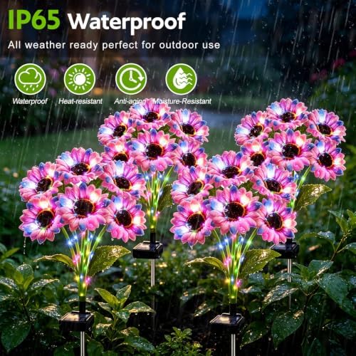Solar Sunflower Lights Outdoor Garden Decor, 6 Pack Solar Multicolor Flowers Lights with 36 Sunflowers, Waterproof Fall Decor Stake Decorative Light Auto ON/Off for Garden Yard Patio, Gift for Women - Image 4