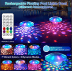 TEPENAR Rechargeable Floating Pool Lights: 2 Pack Pool Light that Float with RGB Color Changing Upper and Lower Floating Lights Remote Control IP68 Waterproof Bathtub Lights for Pond Garden Party - Image 2