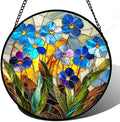 Blue Flower Stained Glass Window Hanging Suncatcher Gifts for Women 15" by amderven